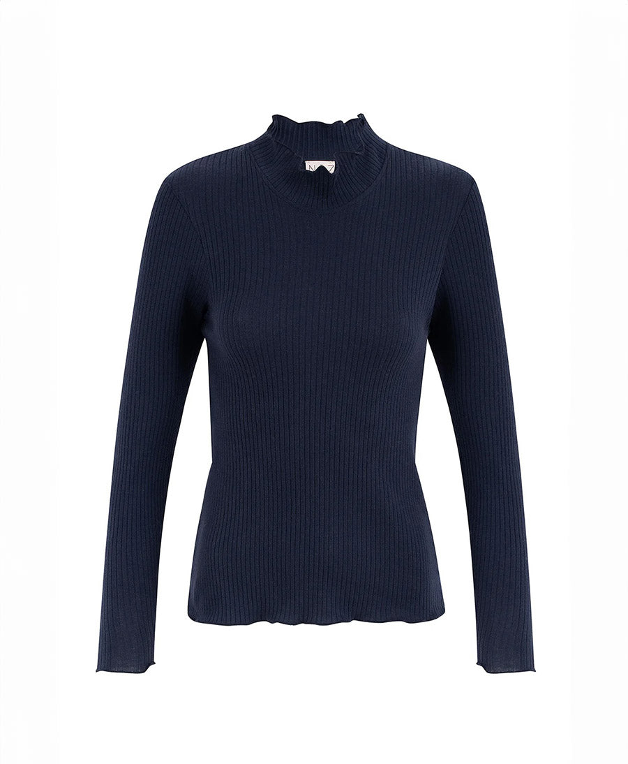 Langarmshirt mit kurzem Rollkragen Ava - Dunkelblau