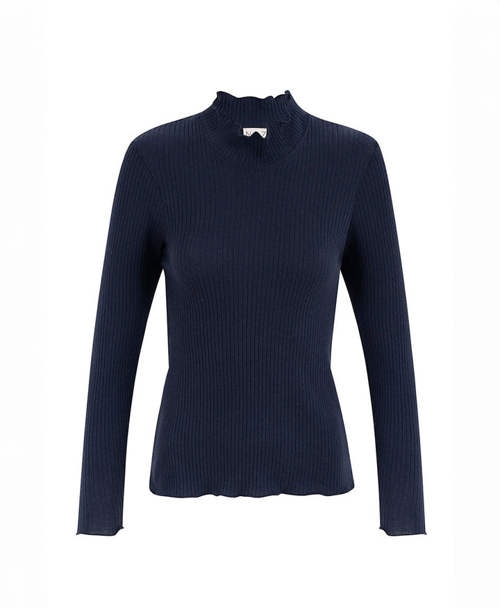 Langarmshirt mit kurzem Rollkragen Ava - Dunkelblau