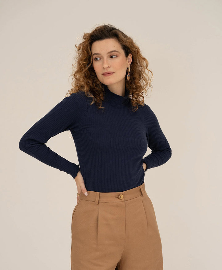 Langarmshirt mit kurzem Rollkragen Ava - Dunkelblau
