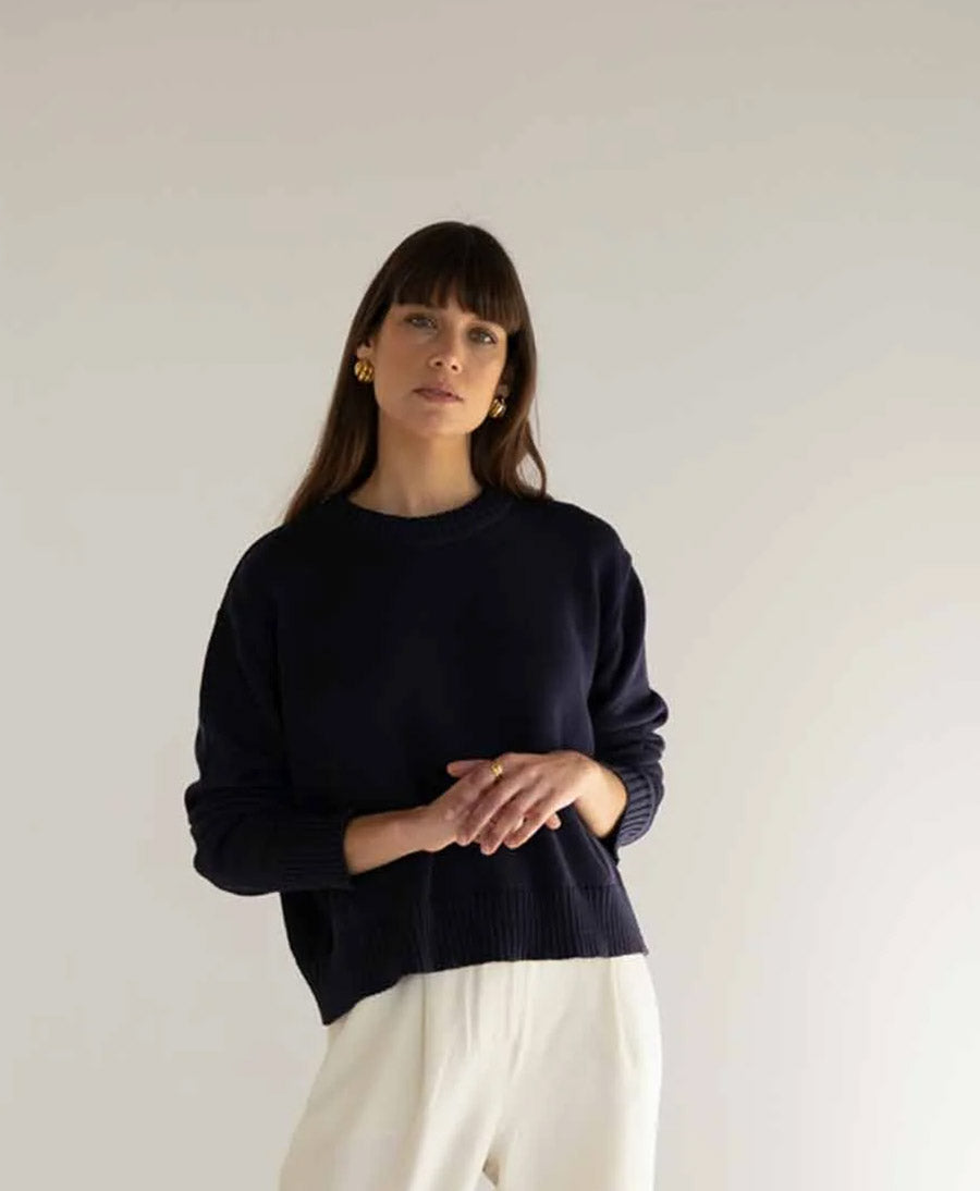 Strickpullover Claudia aus Baumwolle - Navy