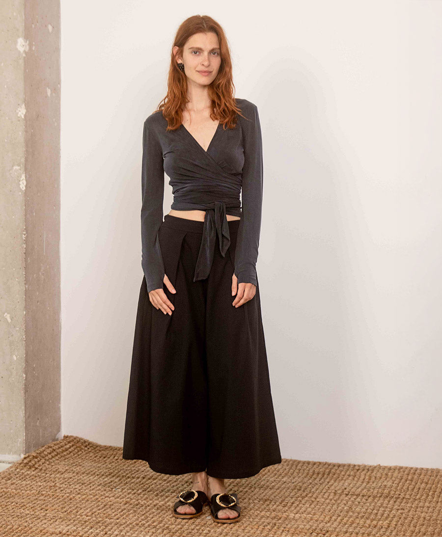 Wickeltop / Wrap Top aus Cupro Jersey - Anthrazit