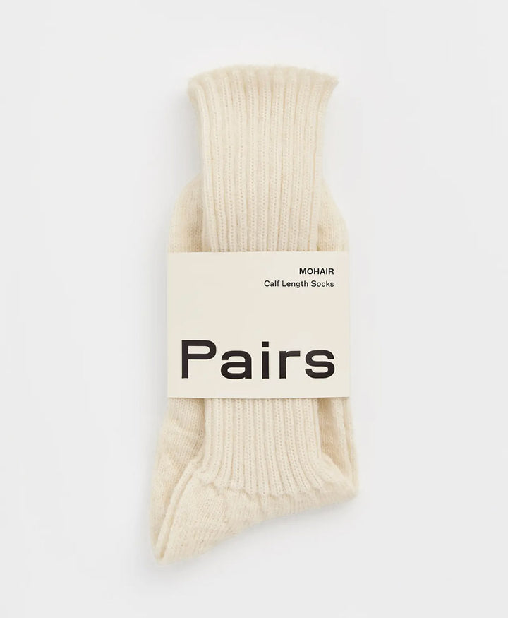 Mohair Socken - Gerippt - Creme