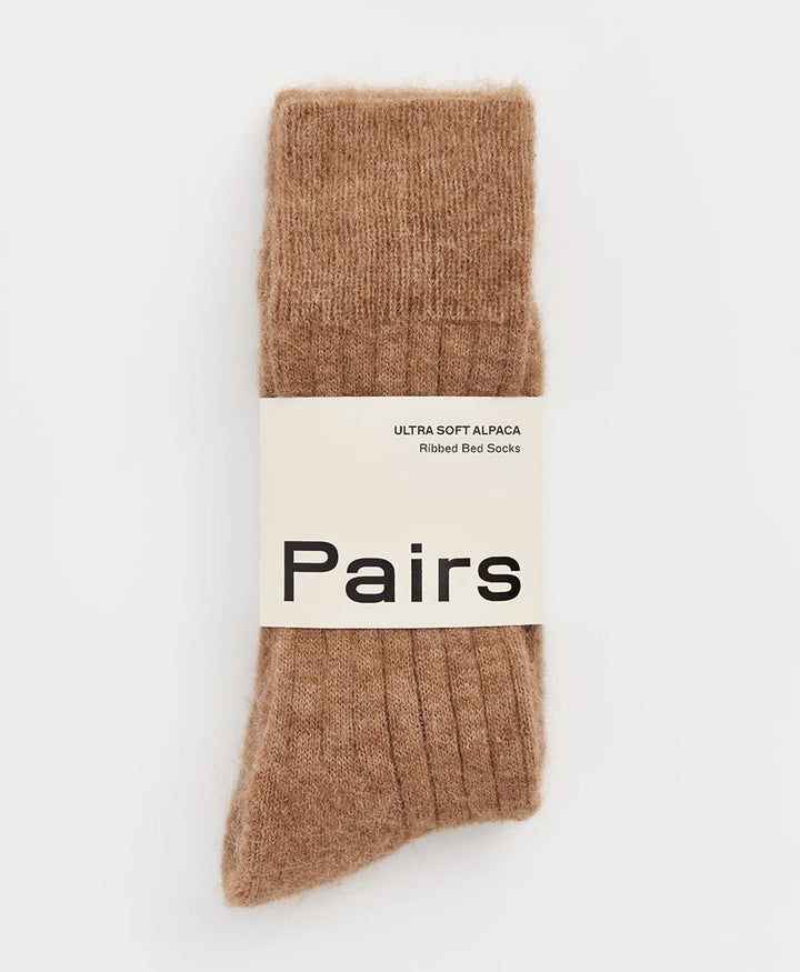 Weiche Alpaka Socken - Gerippt - Biscuit