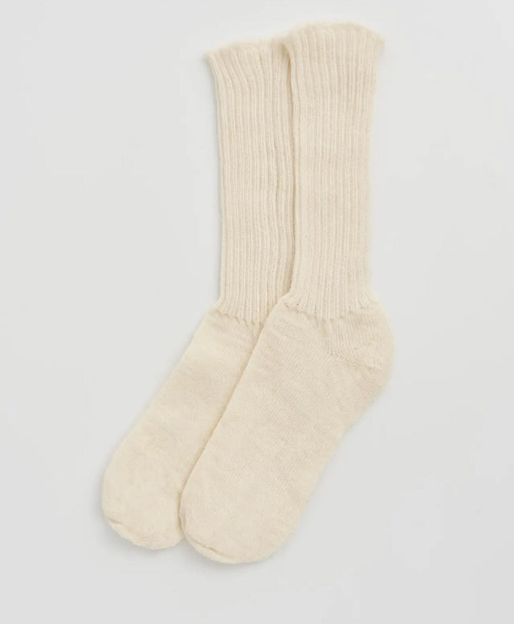 Mohair Socken - Gerippt - Creme