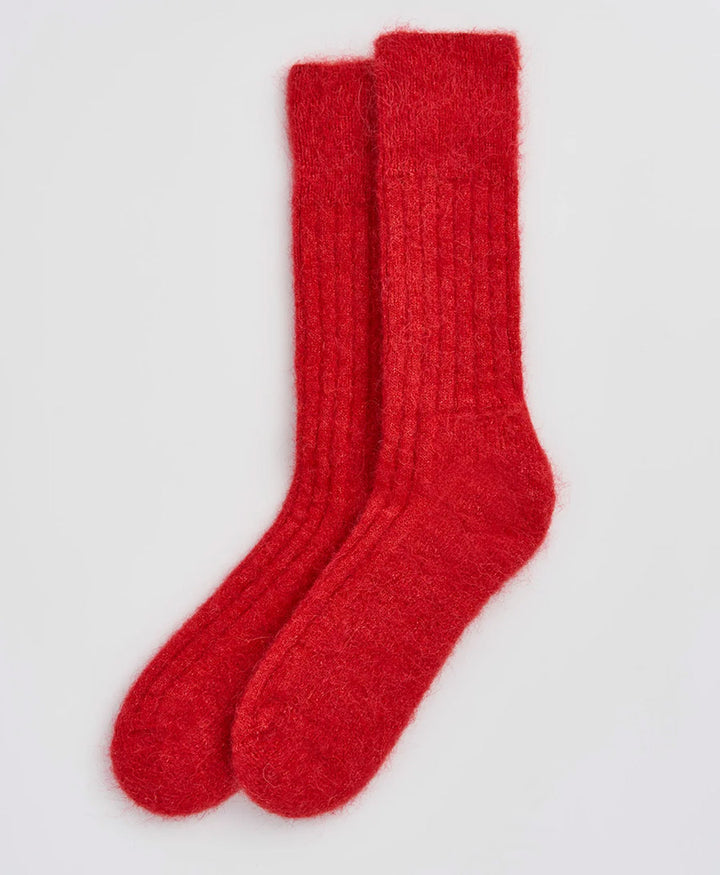 Weiche Alpaka Socken - Gerippt - Rot