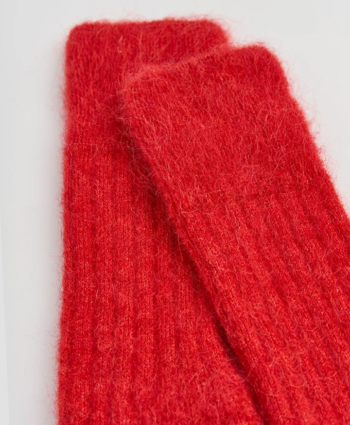 Weiche Alpaka Socken - Gerippt - Rot