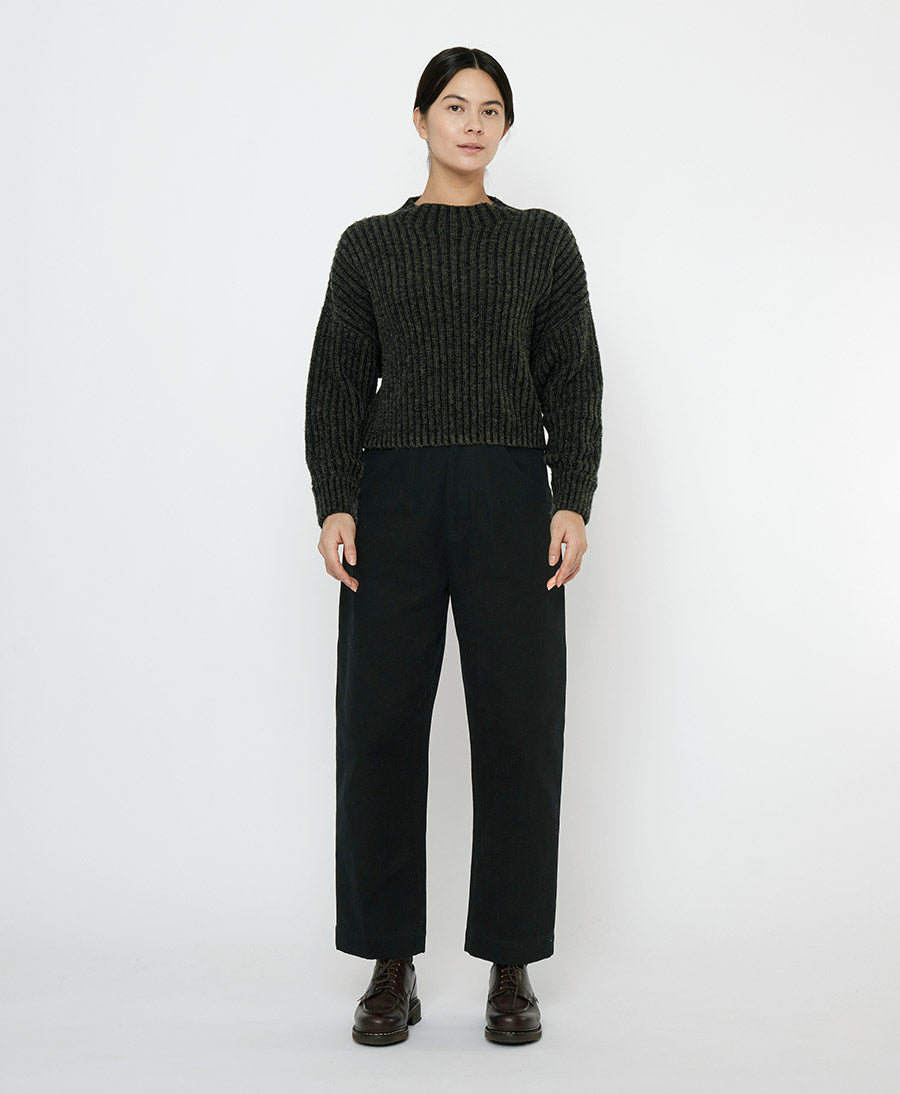 Strickpullover Striped Ribbed Mockneck - Grau-Schwarz Gestreift