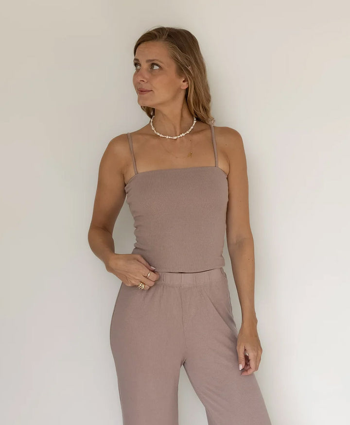 Top SPAGHETTI TANK RIB - Taupe