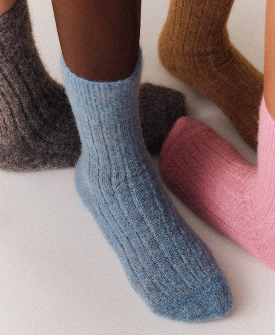 Weiche Alpaka Socken - Gerippt - Rauchgrau