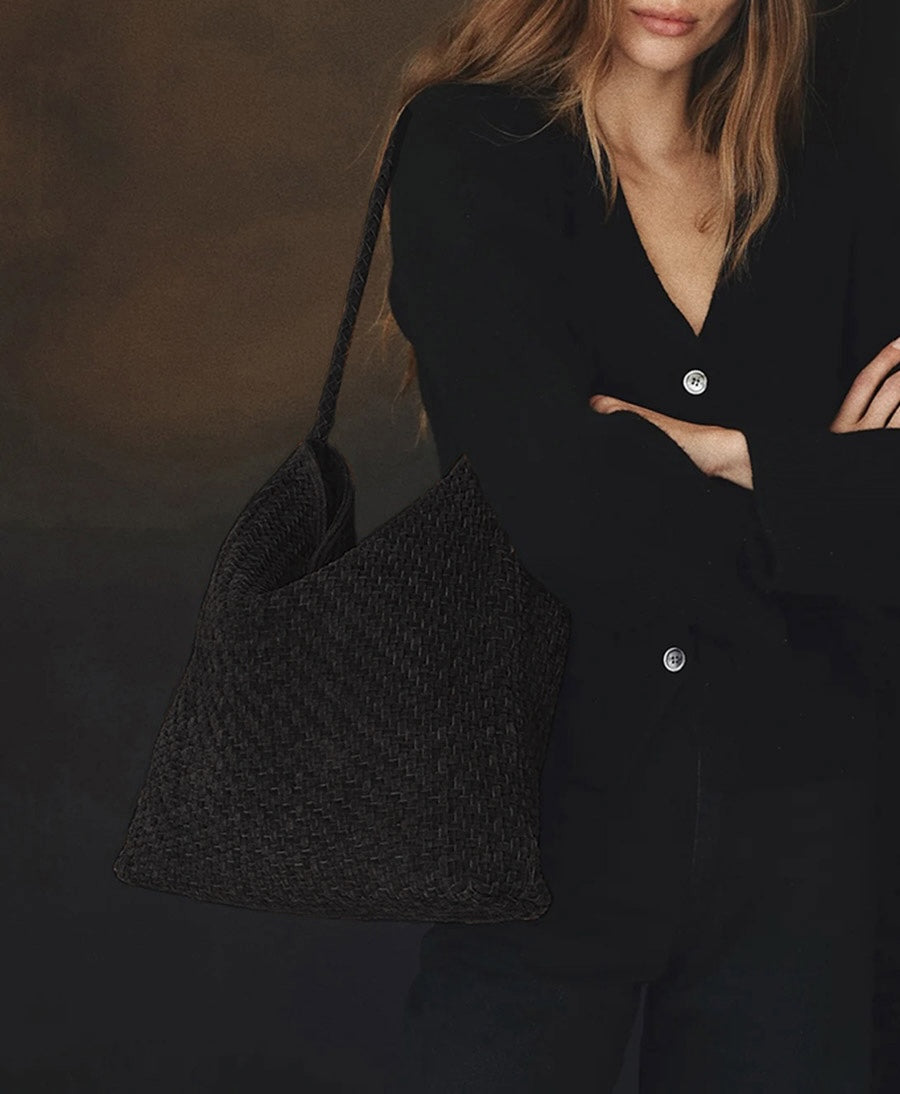 Gewebte Ledertasche "SERA" Suede - Schwarz