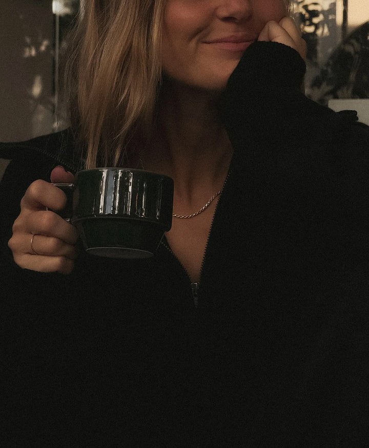 Pullover mit Reissverschluss - Half Zip Sweater - Kaschmir/Seide - Schwarz