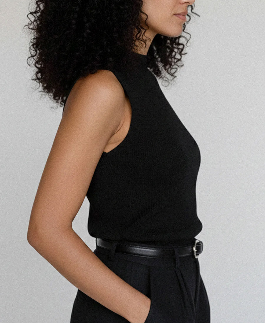 Stricktop - Mock Neck Tank - Kaschmir/Seide - Schwarz