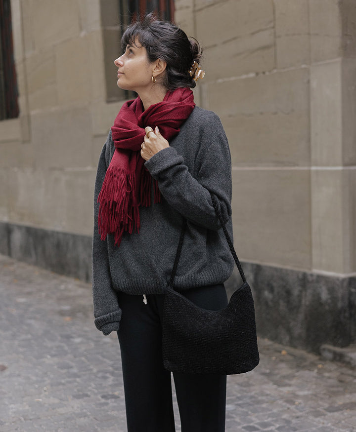 Gewebte Ledertasche "SERENA" Suede - Schwarz