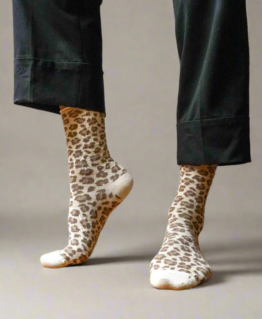 Glitzer Socken Lyocell - Leopard Beige
