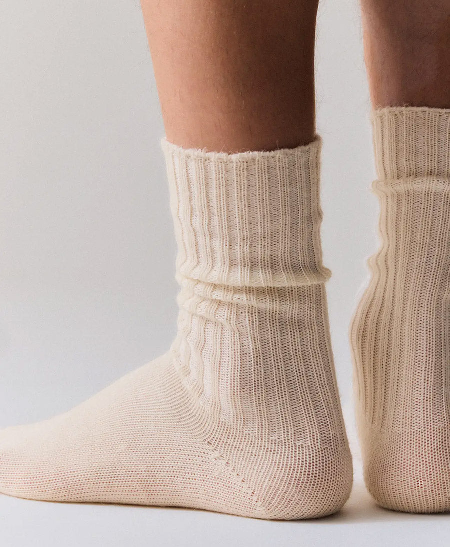 Mohair Socken - Gerippt - Creme