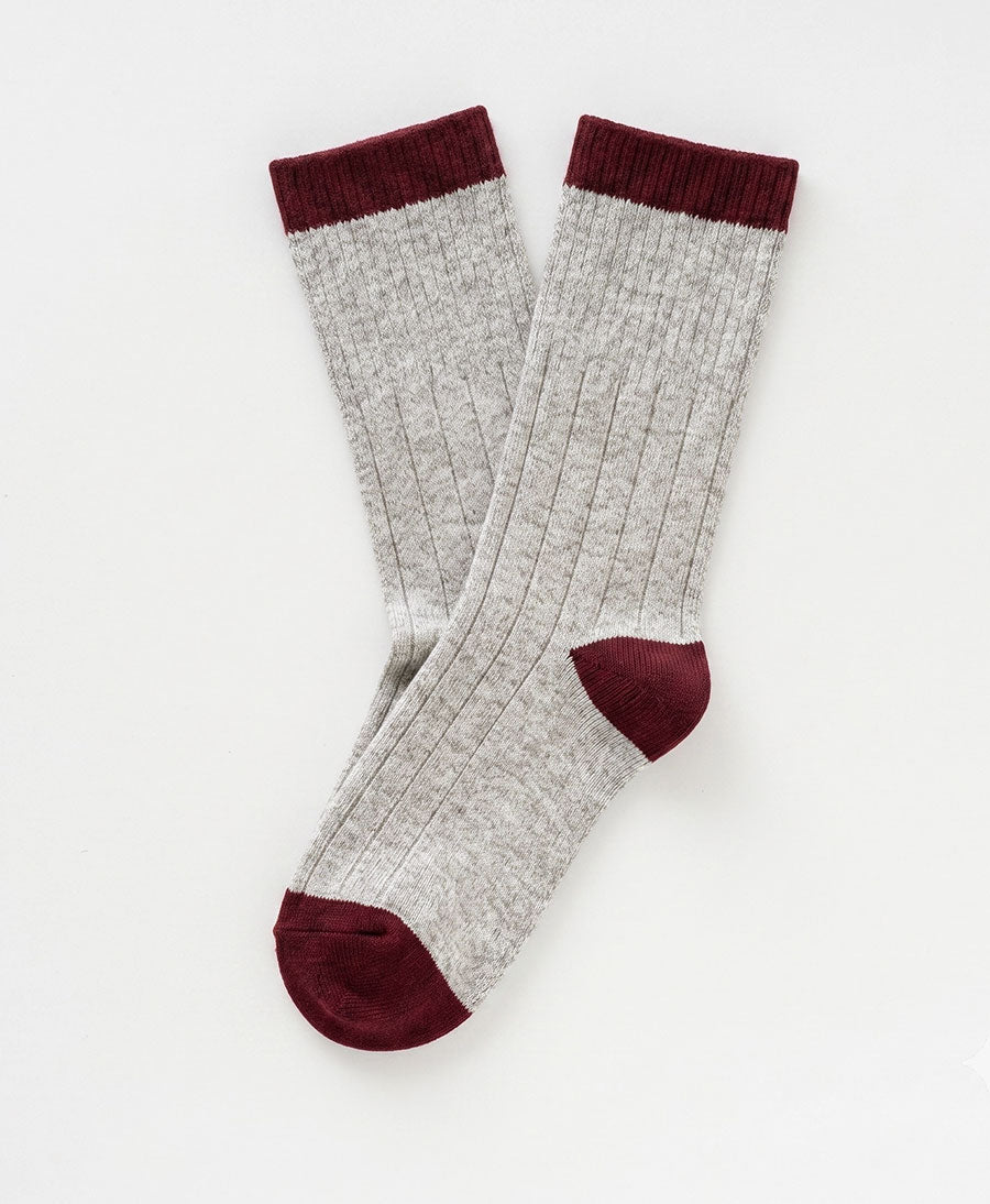 Socken Merinowolle - Sand / Dunkelrot