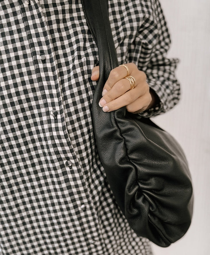 Schultertasche STELLA - Leder, schwarz