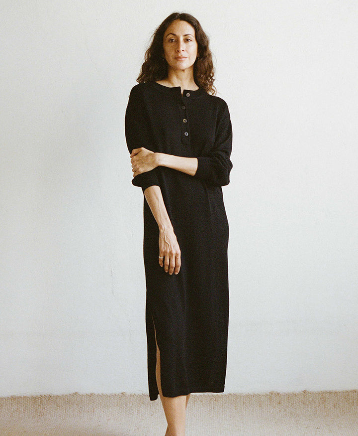Langes Strickkleid LOVIS - Schwarz