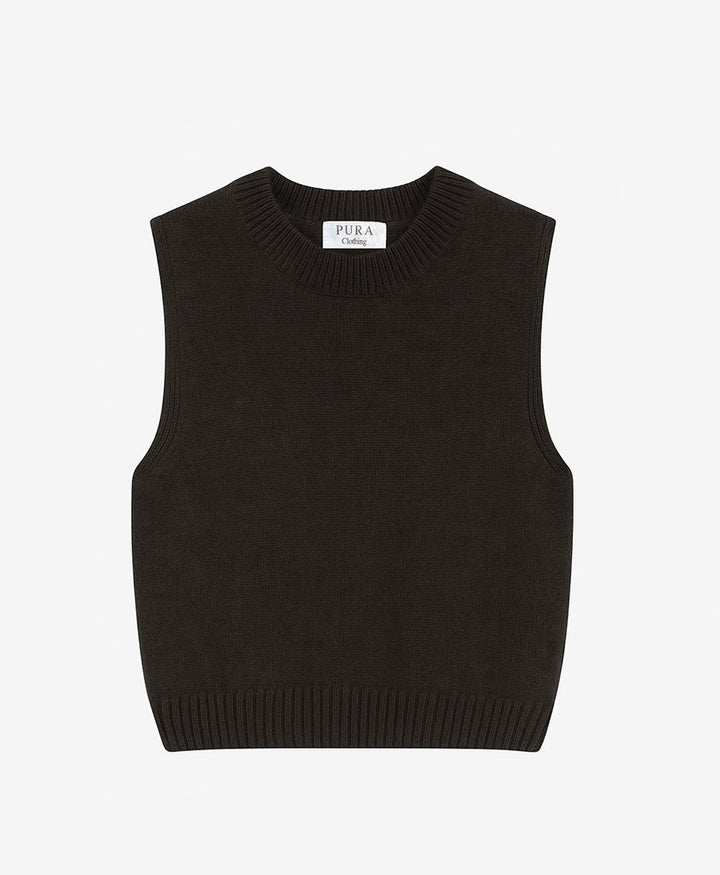 Stricktop - Mock Neck Tank - Kaschmir/Seide - Dunkelbraun