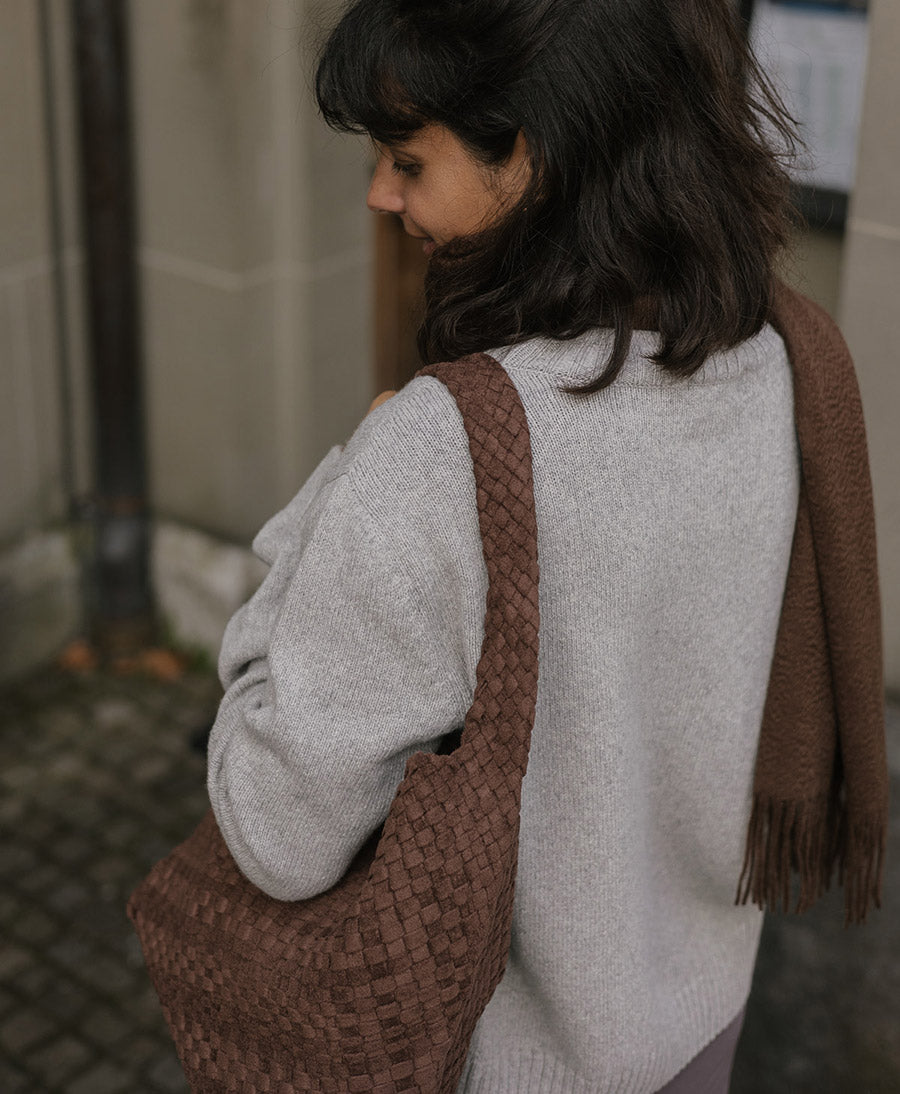 Strickpullover - Mock Neck Sweater - Kaschmir - Hellgrau