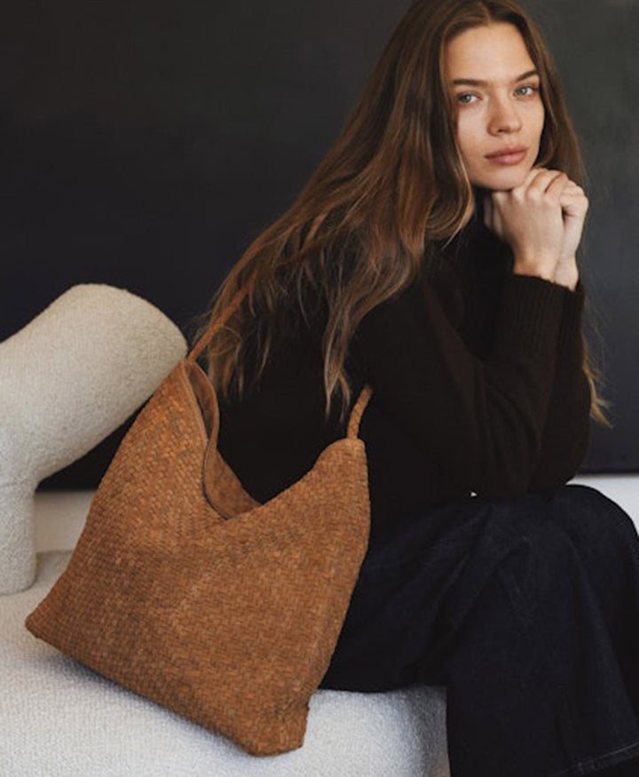 Gewebte Ledertasche "SERA" Suede - Copper