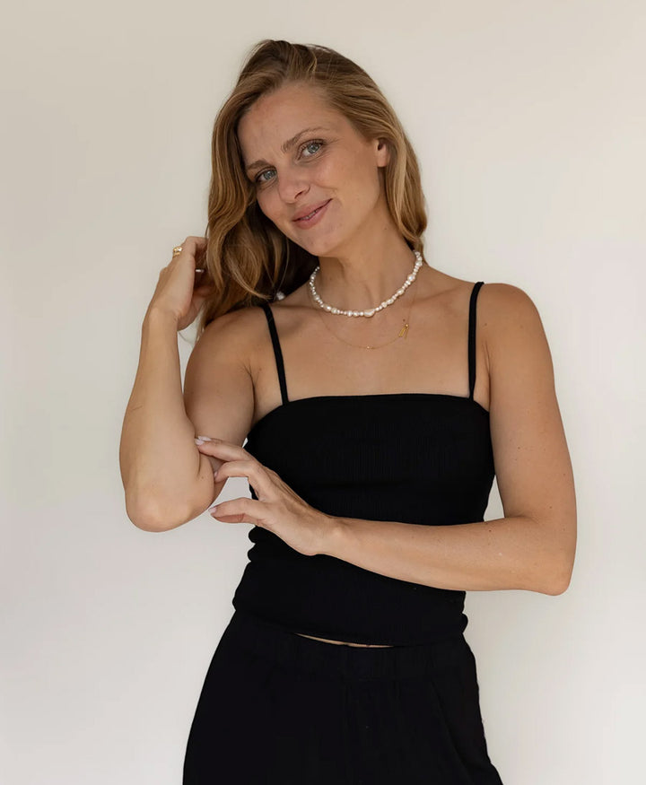 Top SPAGHETTI TANK RIB - Schwarz