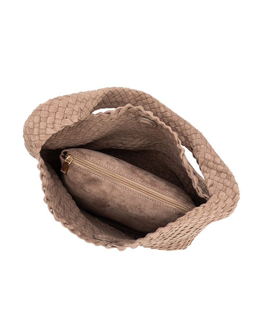 Gewebte Schultertasche JOHANNA aus veganem Leder - Clay Suede