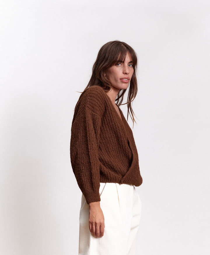 Leichter Strick-Wickelcardigan VEGA - Braun