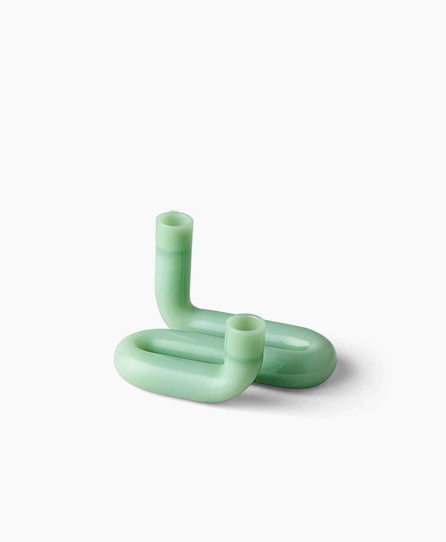 Kerzenständer Wave aus Glas - Milky Jade