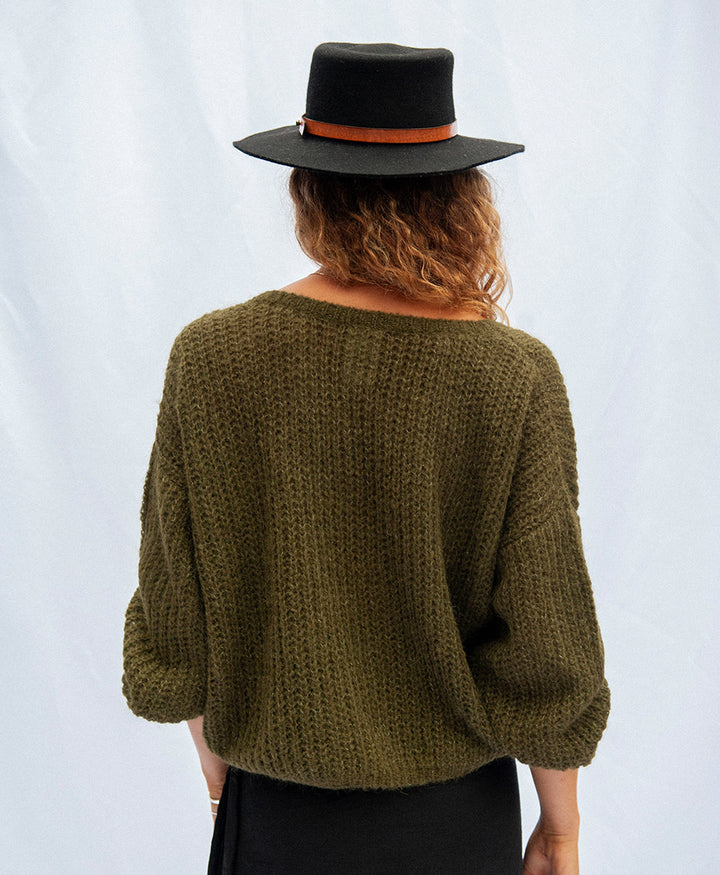 Leichter Strick-Wickelcardigan VEGA - Olive
